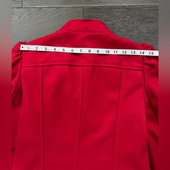 French Connection Womens Red Waterfall Ruffle Double Breasted Pea Coat Sz 10 - Picture 10 of 12